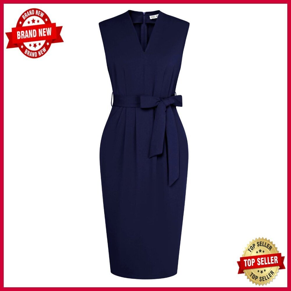 Sleeveless V Neck Bodycon Sheath Dress Elegant Business Office Work Dress with - Picture 1 of 7